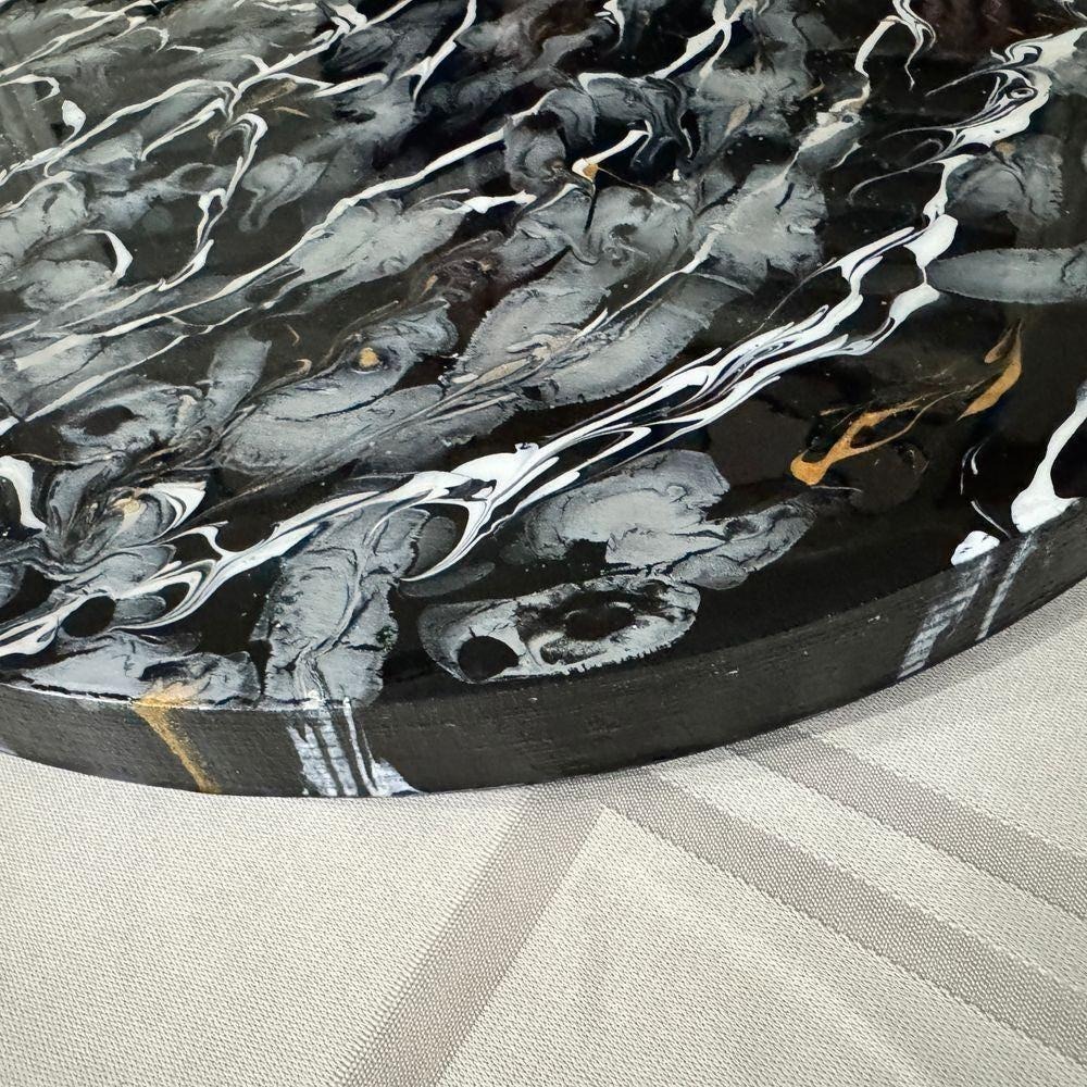 Handpainted Lazy Susan 18 Inch Metallic Abstract Art Functional Decor - Picture 3 of 5